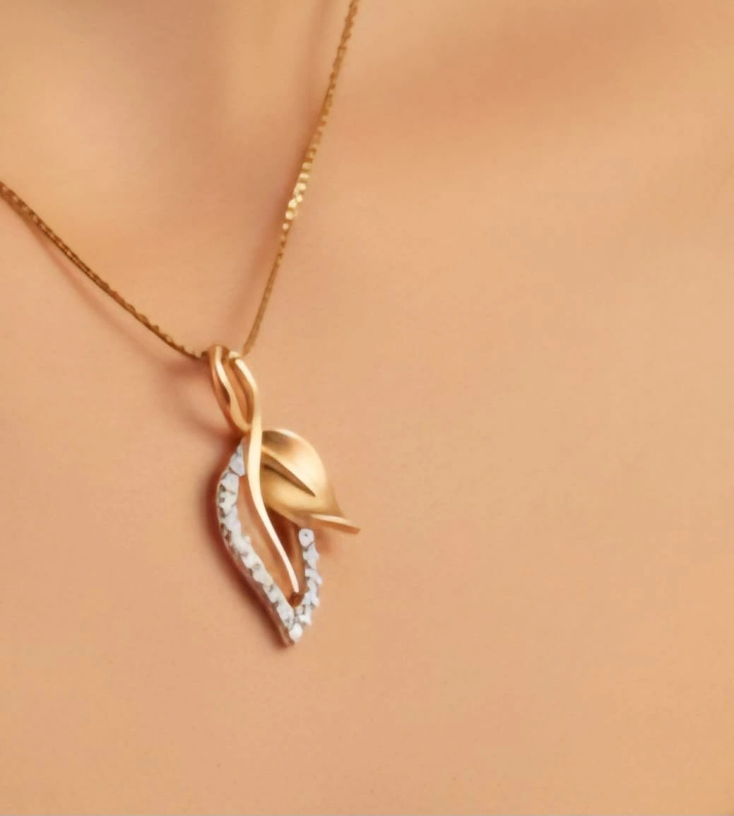 endentif feuille en or rose serti de diamants - ZVertu Jewels