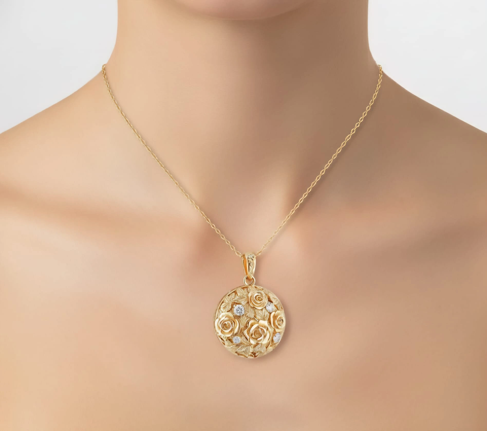 Pendentif Roseraie rond en or jaune avec diamants - ZVertu Jewels