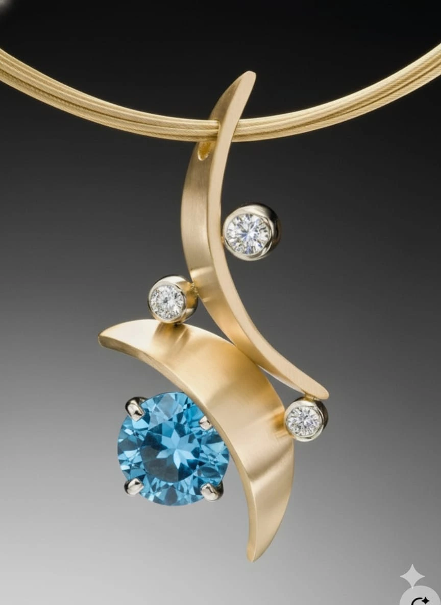 Pendentif or jaune avec saphirs bleus et diamants - ZVertu Jewels