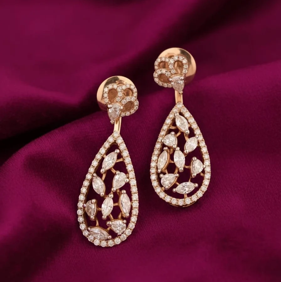 Boucles d’oreilles goutte en or rose pavées de diamants - ZVertu Jewels