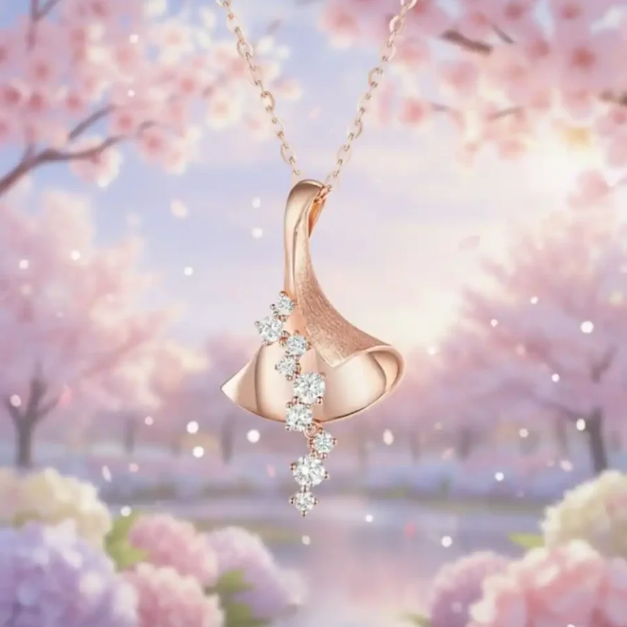 Pendentif Calla Sakura en or rose avec diamants - ZVertu Jewels