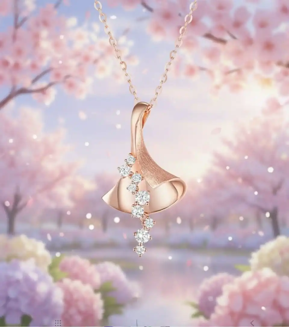 Pendentif Calla Sakura en or rose avec diamants - ZVertu Jewels