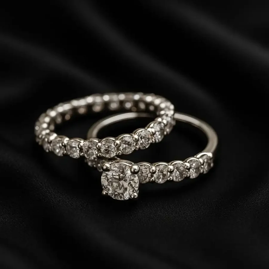 Duo bagues de fiançailles : solitaire et alliance diamants - ZVertu Jewels