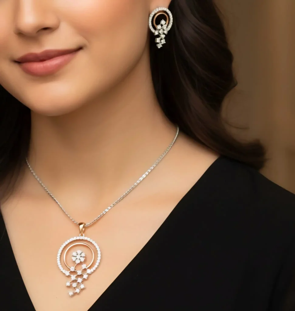 Pendentif cercle fleur en or blanc avec diamants - ZVertu Jewels