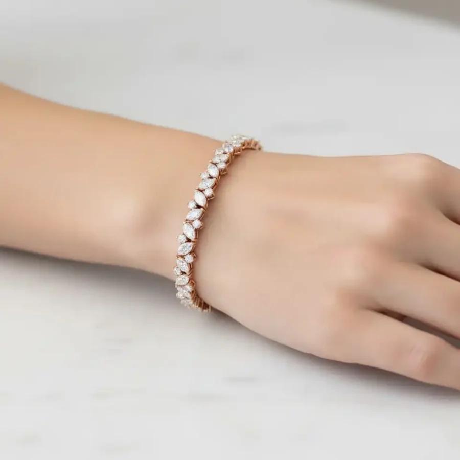 Bracelet riviera en or rose avec diamants taille marquise - ZVertu Jewels